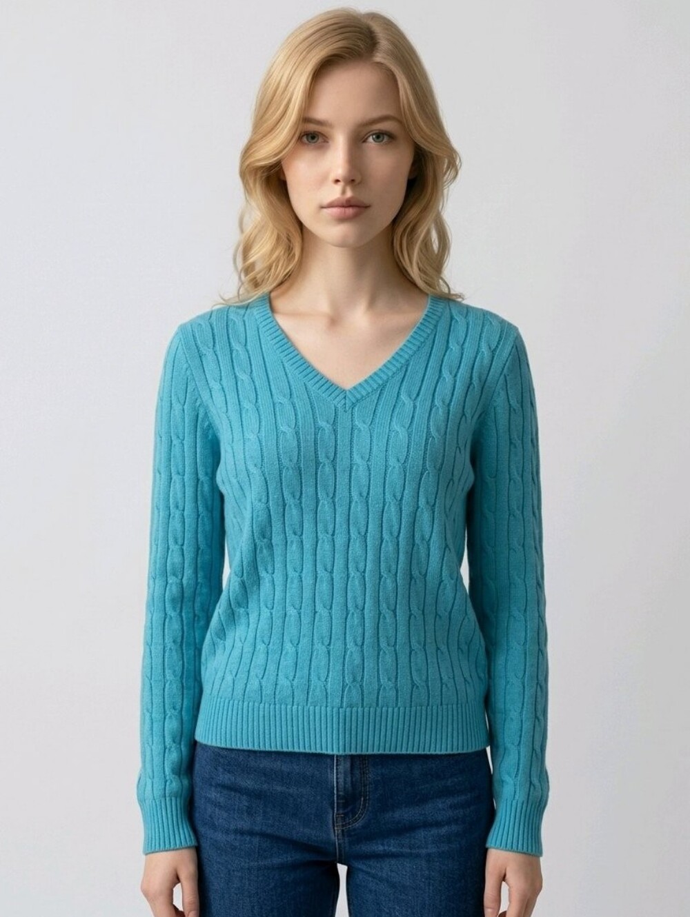 St. John's Bay V-Neck Cable Knit Sweater - Teal